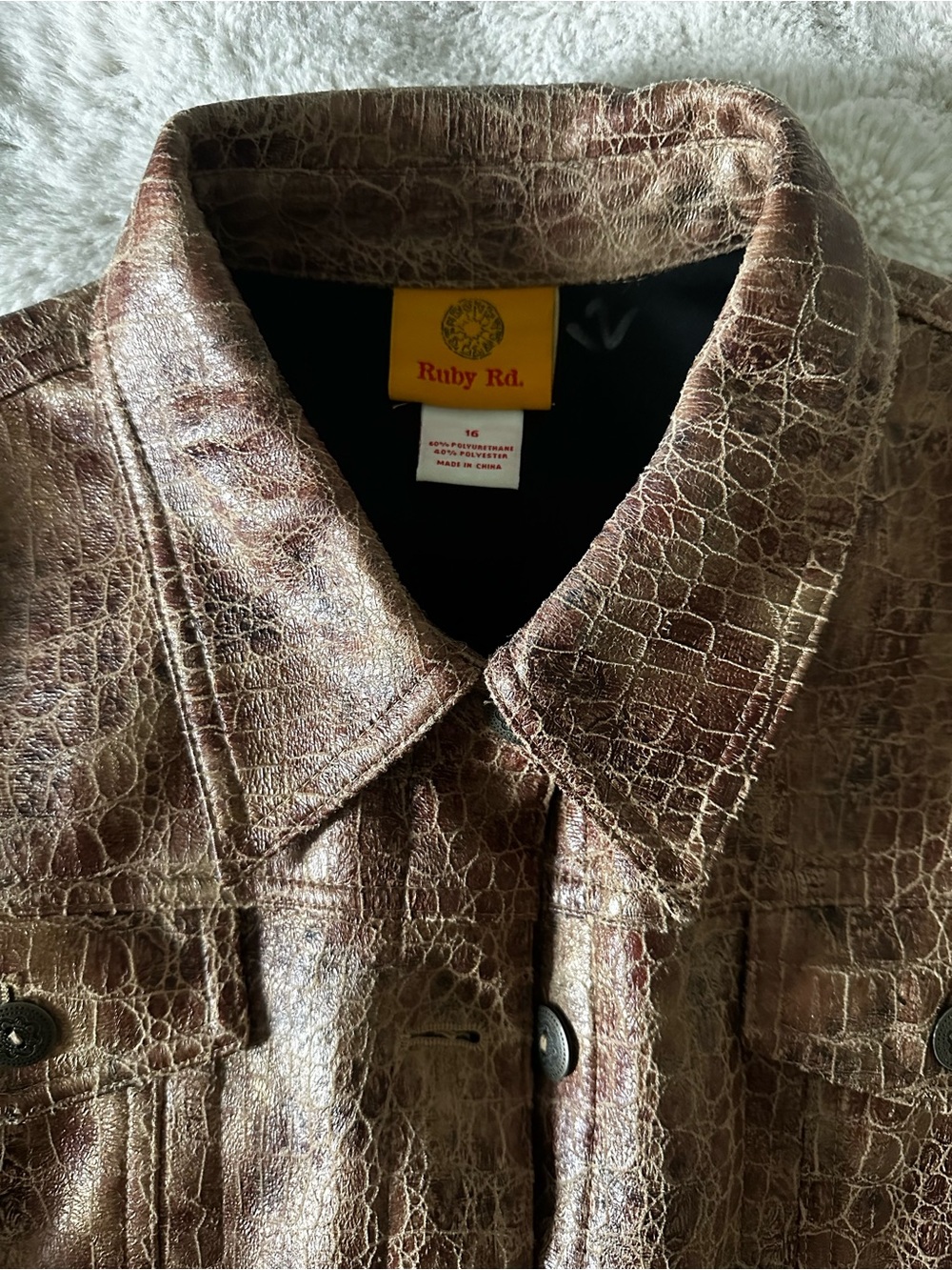 Ruby Rd. Brown Faux-Leather Button-Front Jacket - Picture 7 of 9
